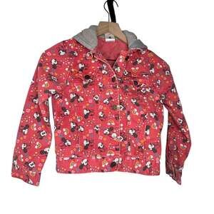 Disney Store Minnie Mouse Denim Hooded Jacket Girls 7/8 Ears Rainbows